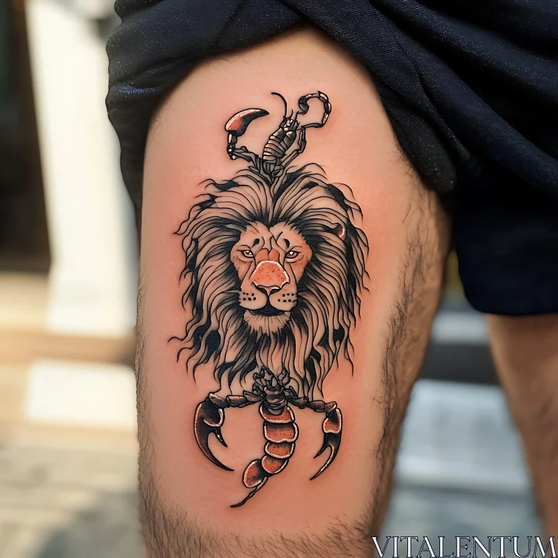 Majestic Lion and Scorpion Body Tattoo AI Image