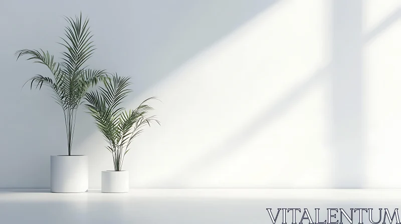 Serene White Room with Greenery and Shadows AI Image