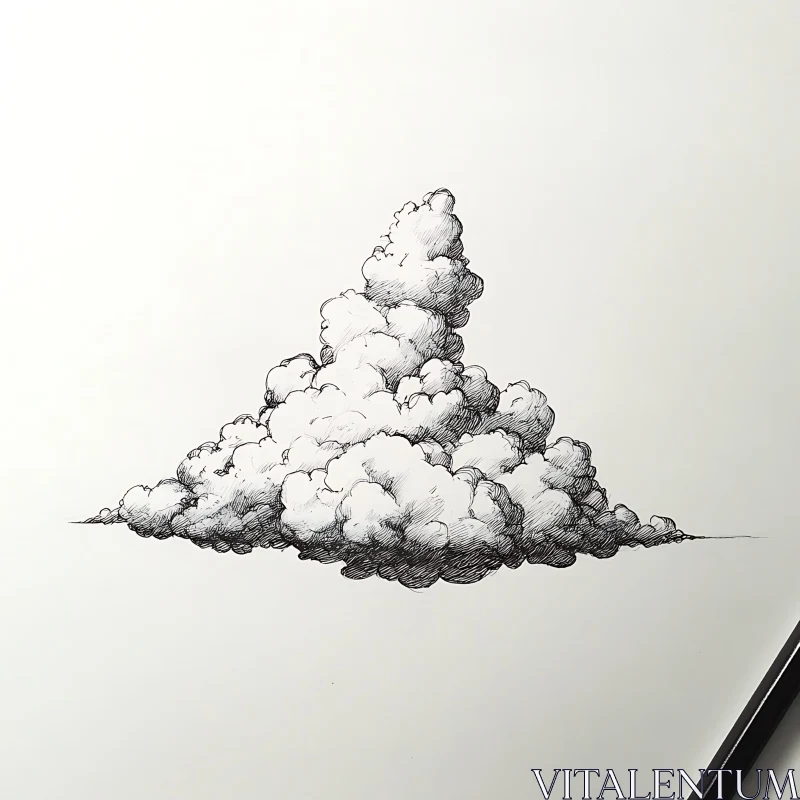 Detailed Drawing of Cloud in Black and White AI Image