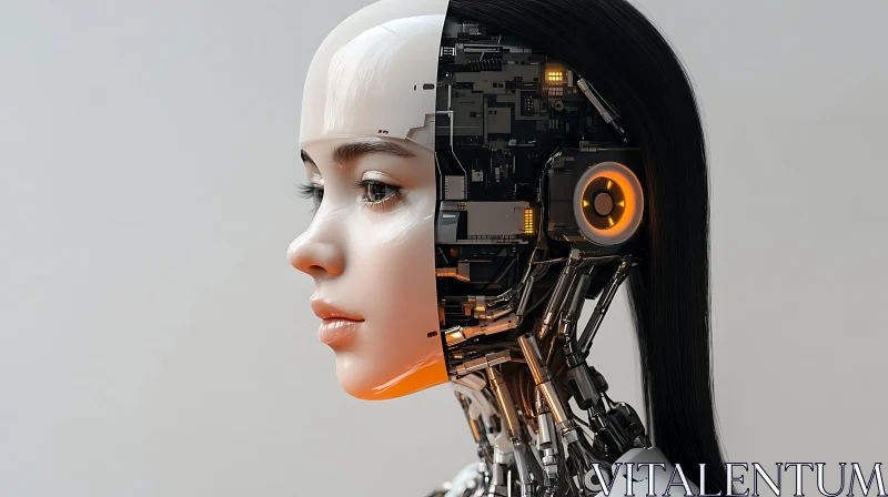 Human-Mechanical Fusion in a Female Cyborg AI Image