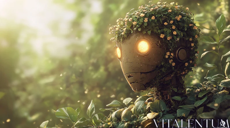 AI ART Nature-Inspired Robot with Blooming Flowers