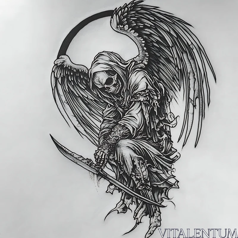 AI ART Monochrome Angel Skeleton Art