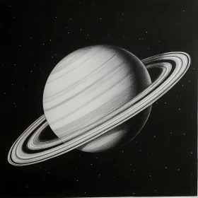 Monochrome Saturn with Rings and Stars