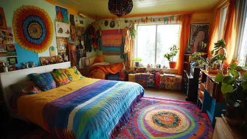 Eclectic Bedroom with Plants and Sunlight
