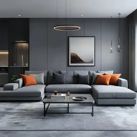 Sleek Interior with Grey Sofa and Accents