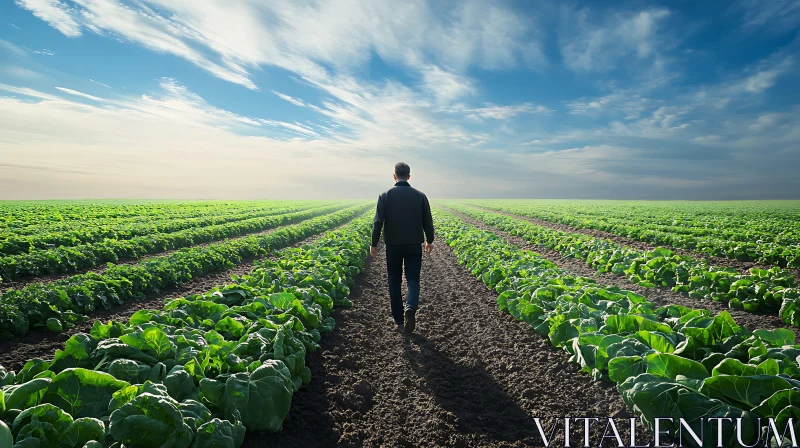 Agricultural Field with Figure Walking Away AI Image