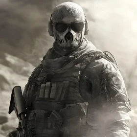 Monochrome Military Character Skull Mask