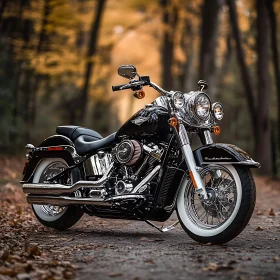 Classic Motorcycle on Forest Road