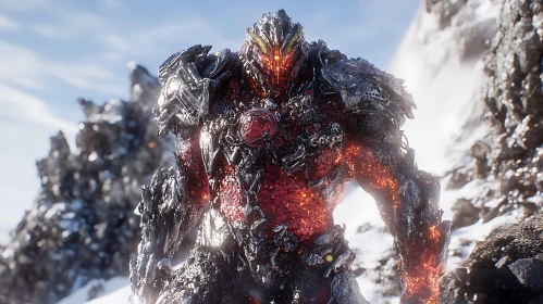 Monster with Fiery Core on Snowy Mountain