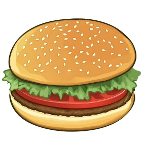 Detailed Hamburger Illustration with Fresh Ingredients