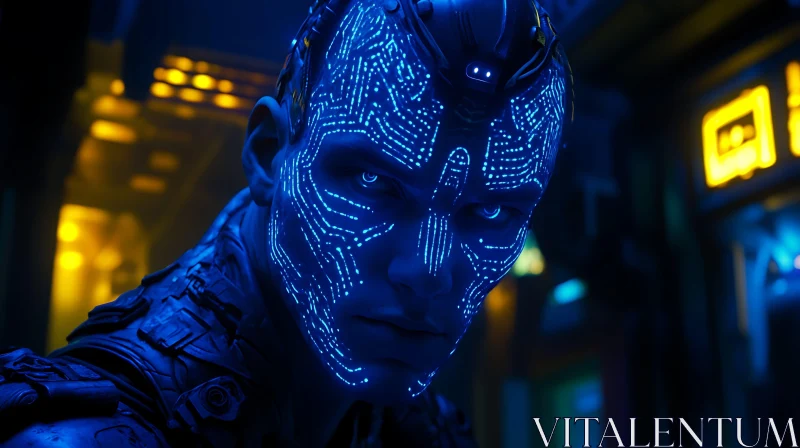 Glowing Cyborg in Blue Hues AI Image