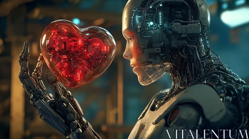 Futuristic Cyborg and Heart-shaped Tech AI Image