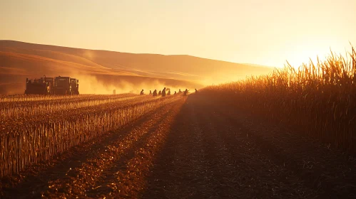 Sunset Over Golden Harvest Field