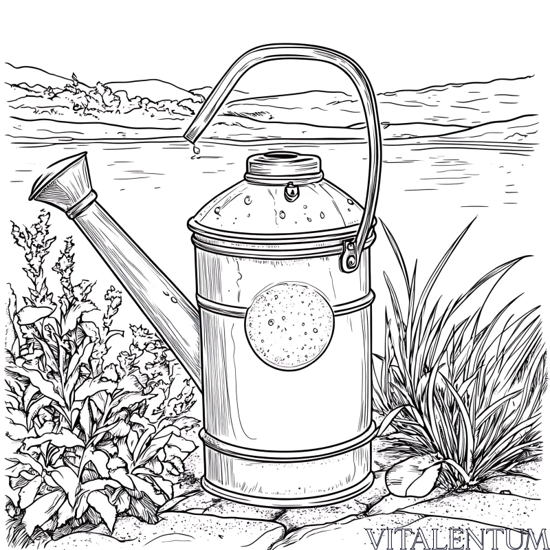 Vintage Watering Can Scene AI Image