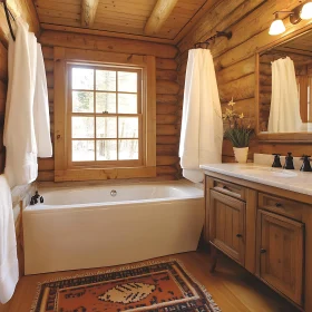 Cozy Wooden Bathroom with White Tub