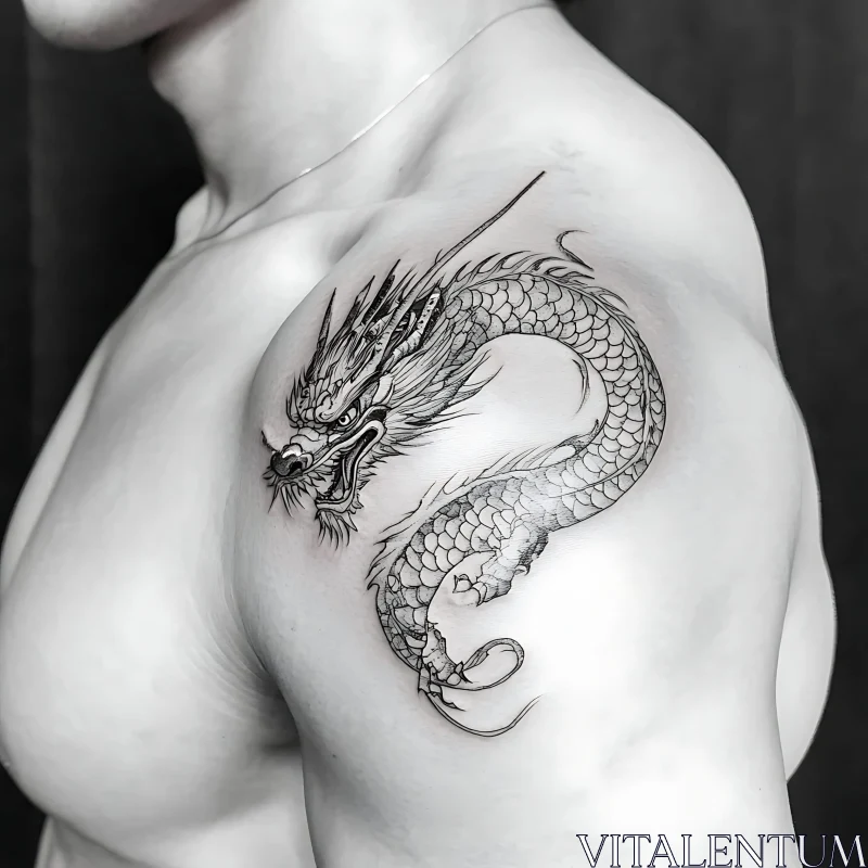 Fierce and Mythological Dragon Shoulder Tattoo AI Image