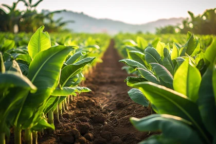 Agricultural landscape with vibrant banana plants