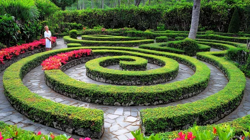 Spiral Hedges and Blooms in Formal Garden