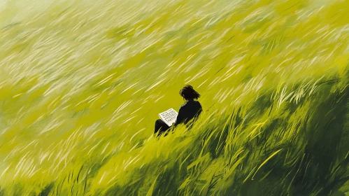 Person Reading in Grassy Field