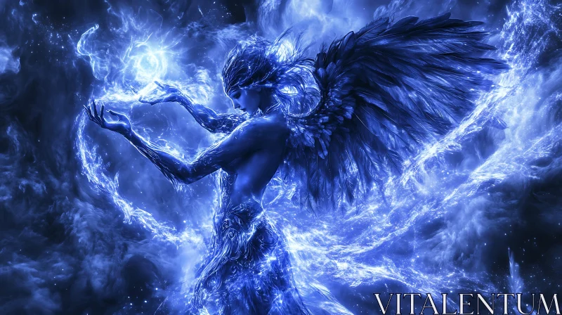 AI ART Celestial Angel in Electric Blue Light