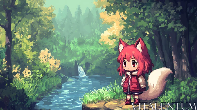 Anime Fox Girl by the River AI Image