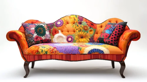 Bright Floral Sofa with Pillows