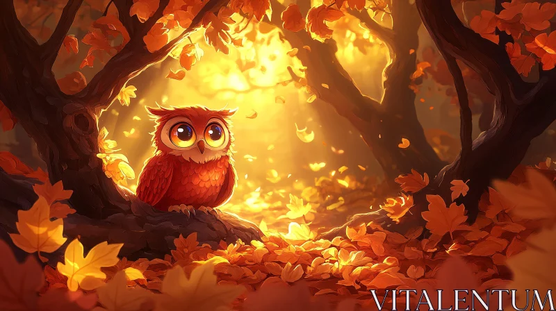 AI ART Golden Leaves and Forest Owl