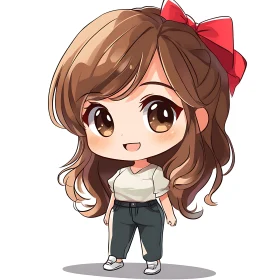Cute Anime Style Girl with Brown Hair