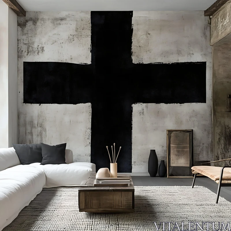 AI ART Modern Living Room with Black Cross