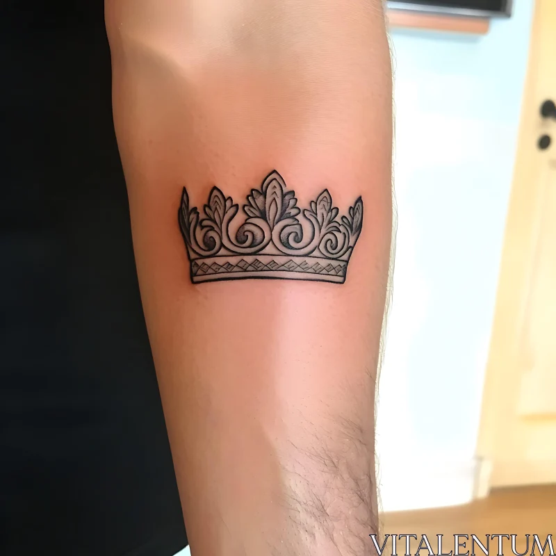 Intricate Arm Crown Tattoo Design AI Image