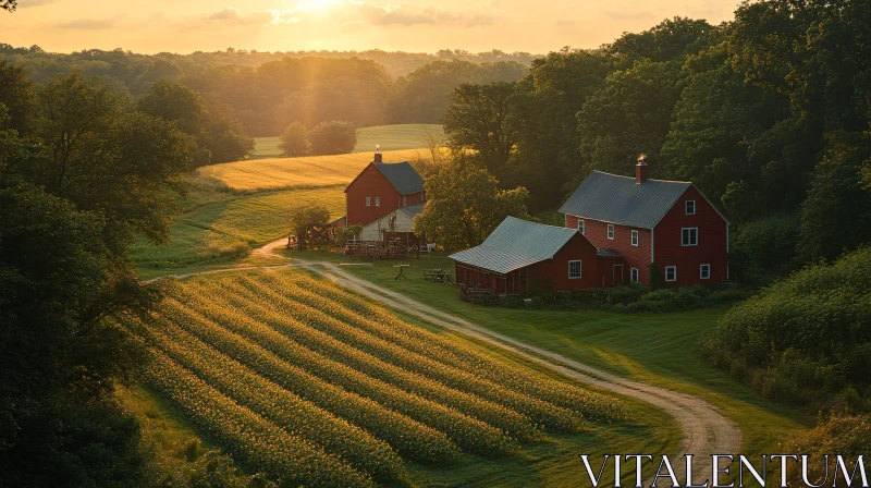 Golden Hour at the Farm AI Image