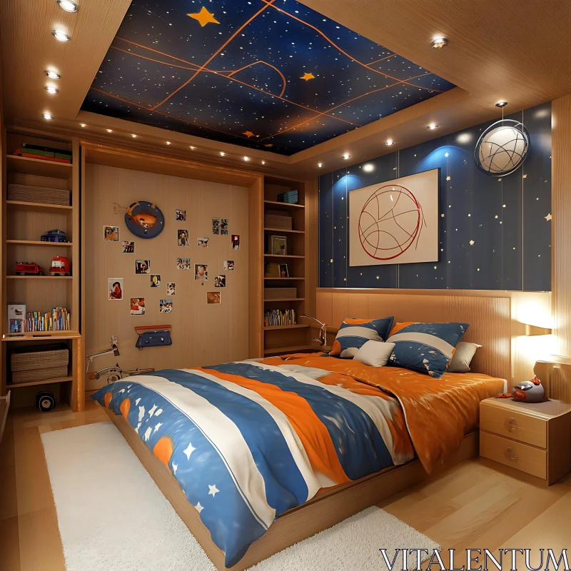 Starry Night Themed Children's Room AI Image