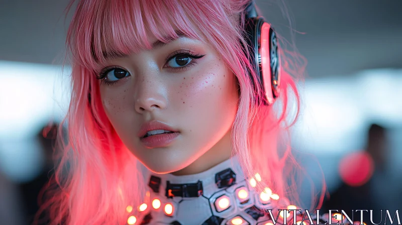 AI ART Advanced Cyborg Fashion with Pink Hair and High-Tech Look