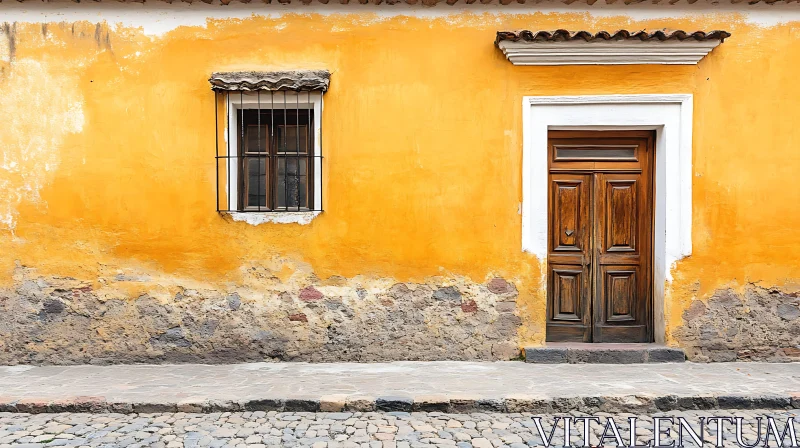 Vintage Building Facade with Weathered Yellow Wall AI Image