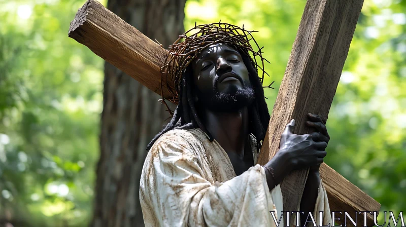 Portrait of Man Carrying Cross AI Image