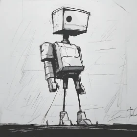 Monochrome Robot Illustration