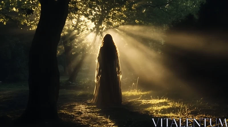 Woman in Forest with Sunlight AI Image