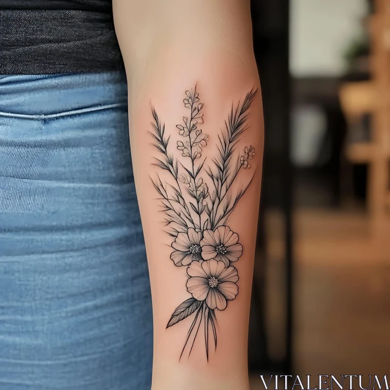 Delicate Floral Tattoo Art AI Image