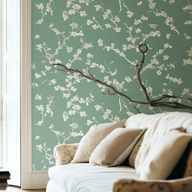 Floral Wallpaper and Couch in Room