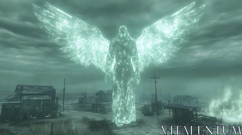 AI ART Glowing Angel in Desolate Landscape