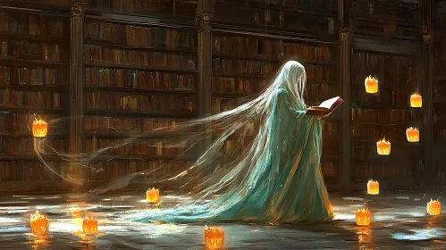 Ghostly Figure Reading by Candlelight