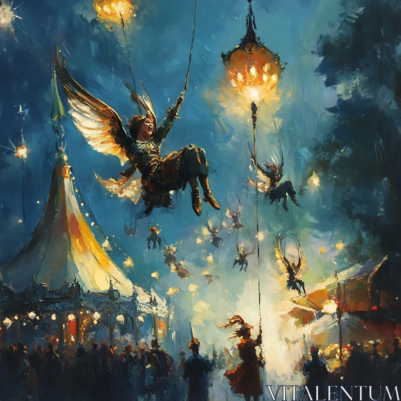 Winged Performers Under Lantern Light AI Image