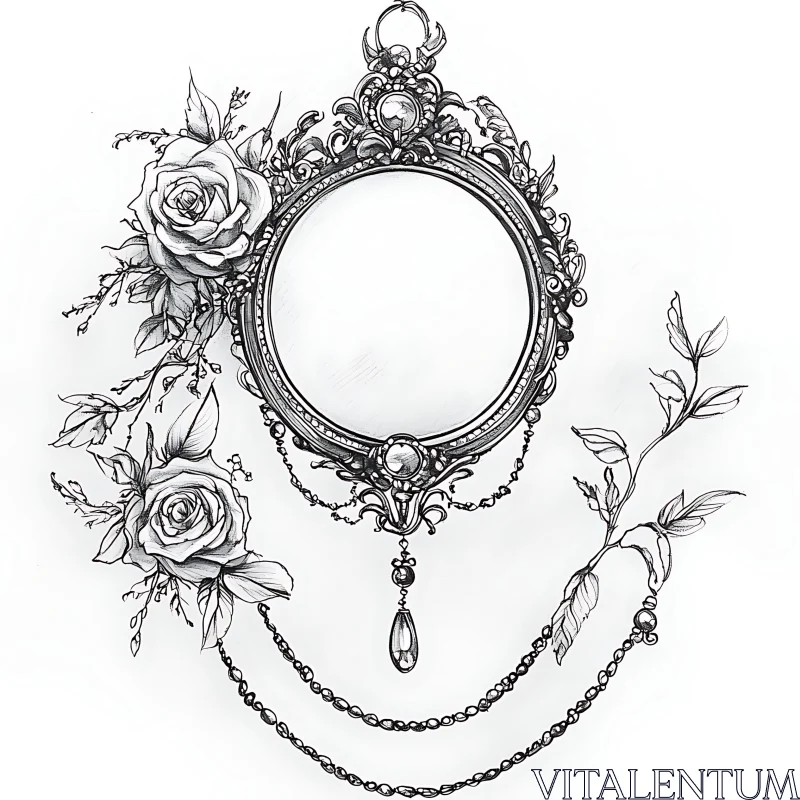 Ornate Mirror with Rose Motif AI Image