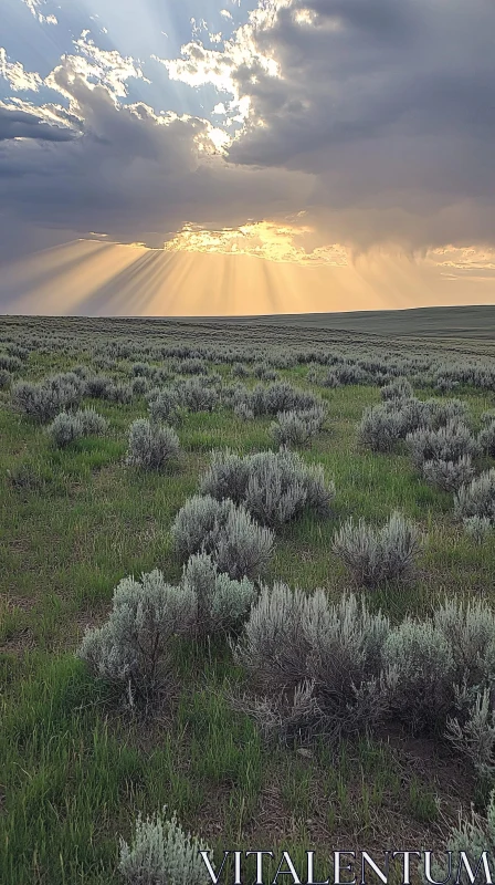 AI ART Sunlight Breaking Through Clouds Over Sagebrush