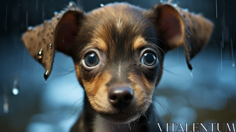Adorable Canine Portrait Amidst Raindrops - A Dreamy Delight AI Image