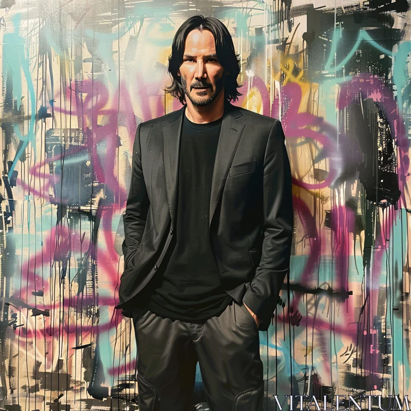 AI ART Keanu Reeves Against Graffiti Wall