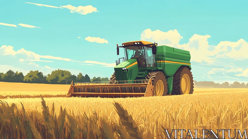 Harvest Time: Combine in the Wheat Field AI Image