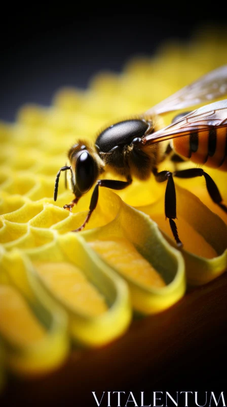 Bee on Honeycomb - A Study in Nature's Beauty AI Image