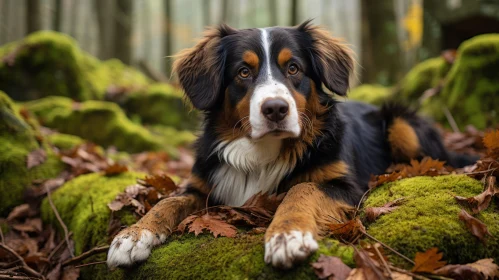 Bernese Mountain Dog Reclining in Forest - Naturalistic Portrait
