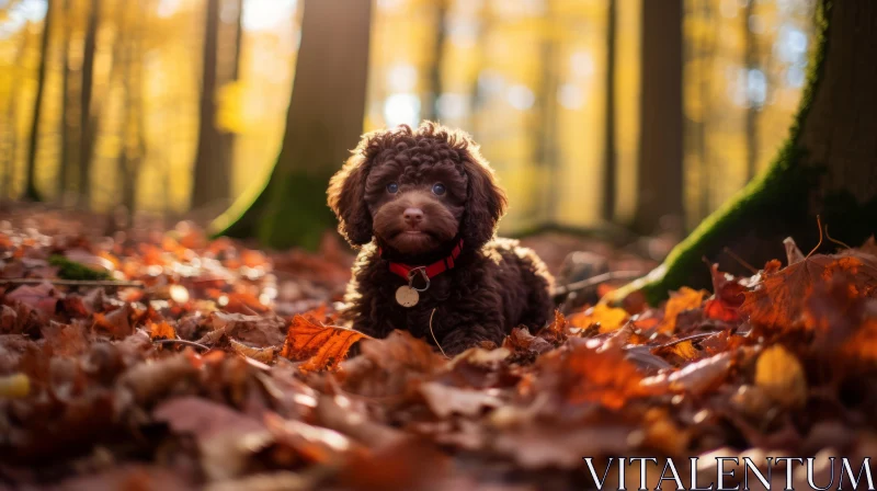 Brown Poodle Puppy Amidst Fall Leaves AI Image